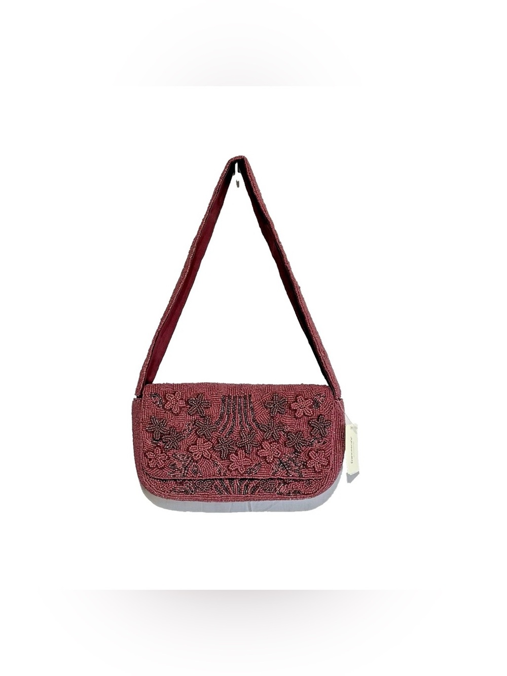 NWT Francesca's Beaded Shoulder Bag with Flower Design in Burgundy Color